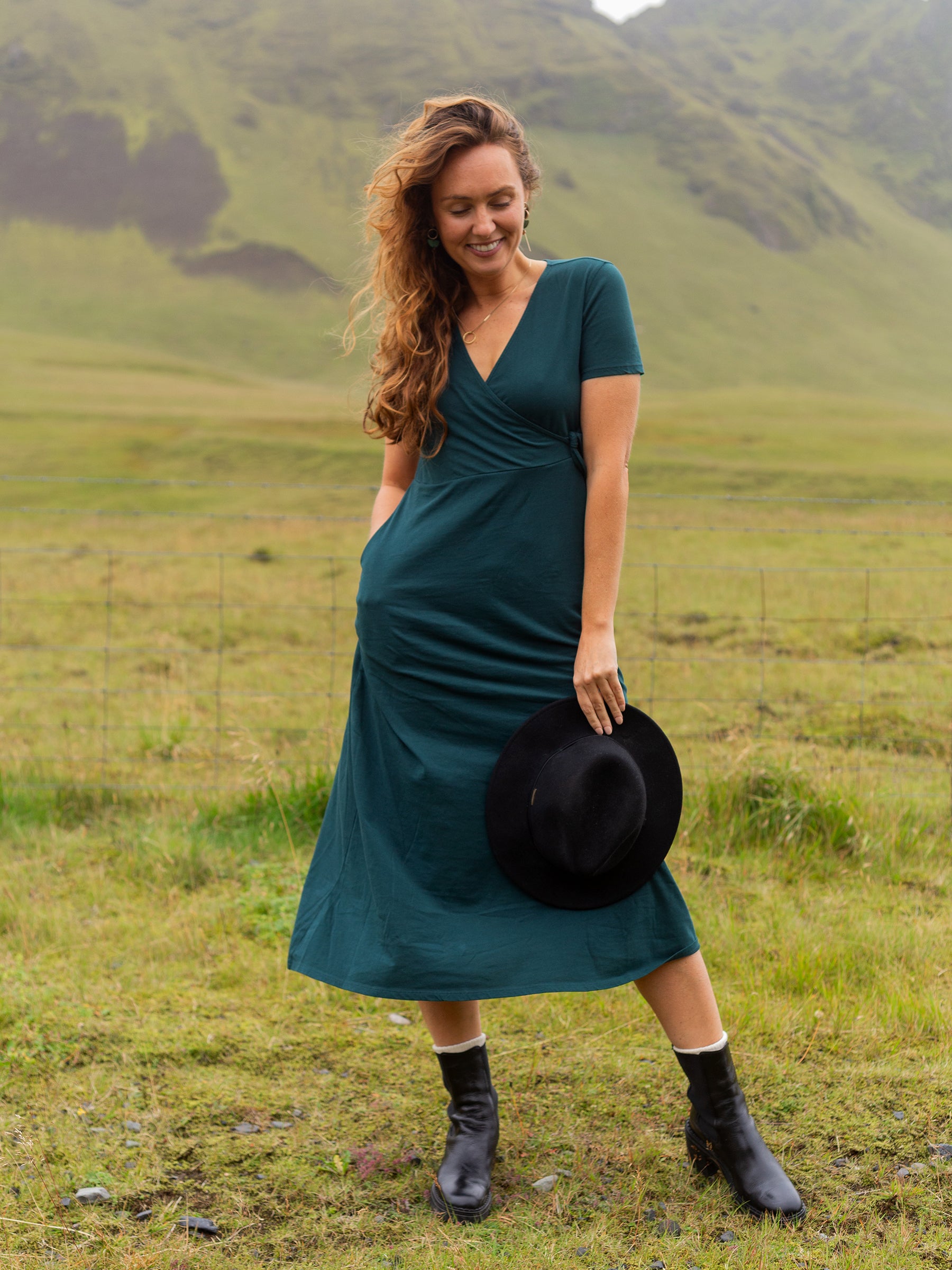 Women s Organic Cotton Isla Midi Dress Teal