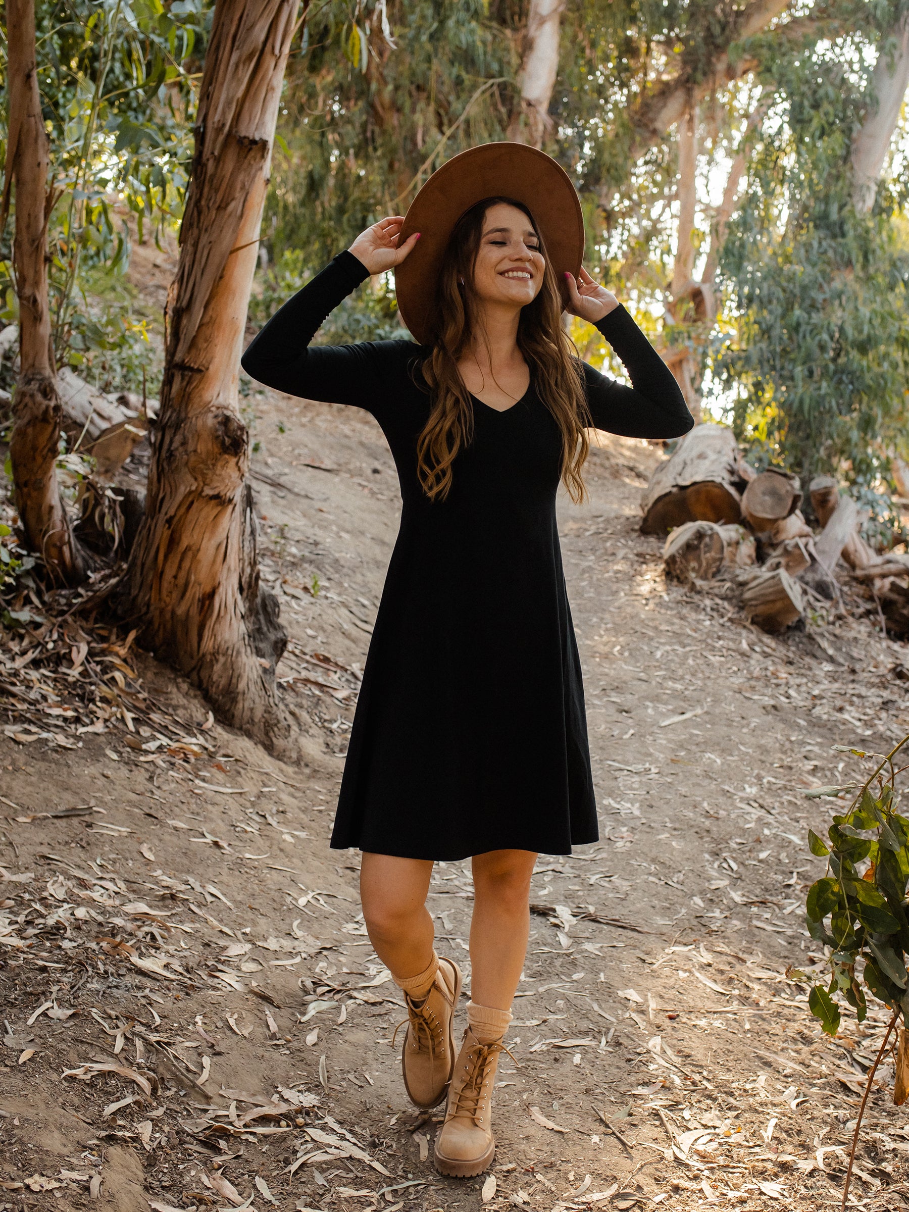 Black Organic Fit + Flare Midi Dress