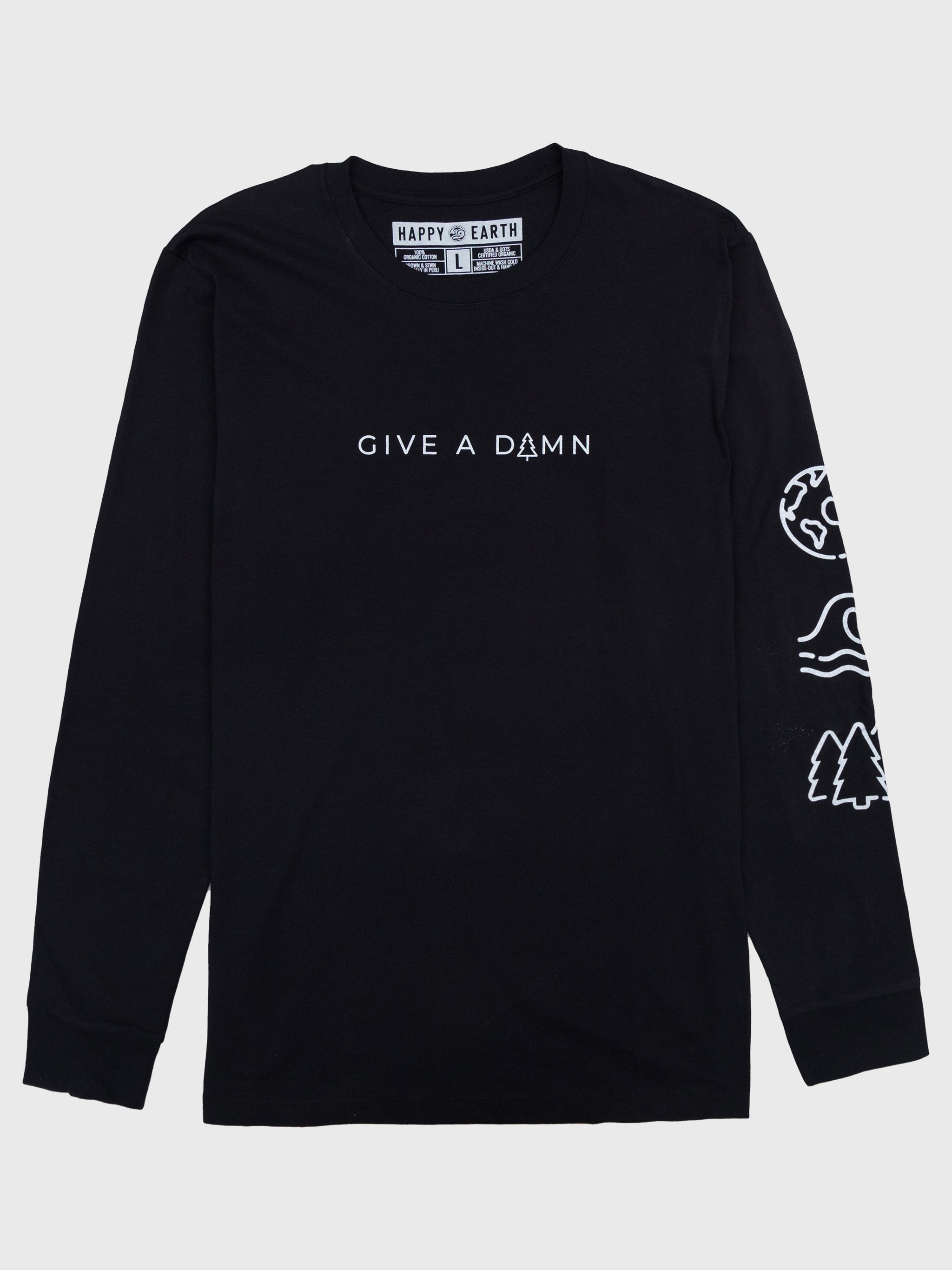 All-gender Give a Damn Elements Organic Cotton Long Sleeve Tee - Black