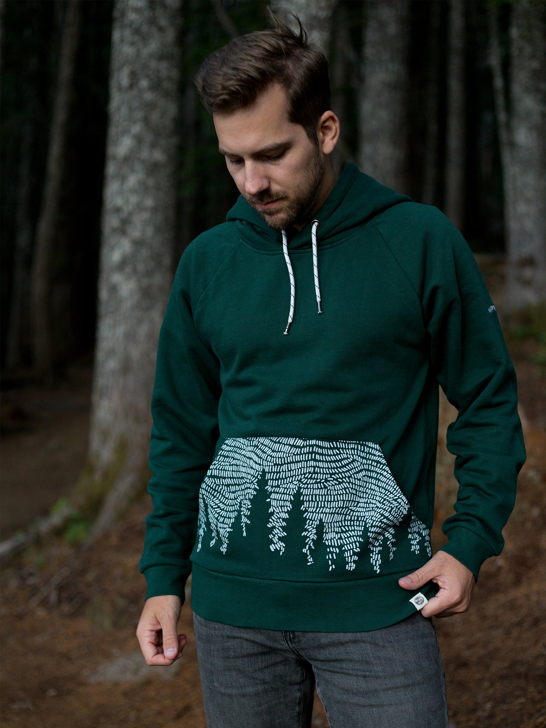 All-gender Stormy Forest Organic Cotton Hoodie - Green