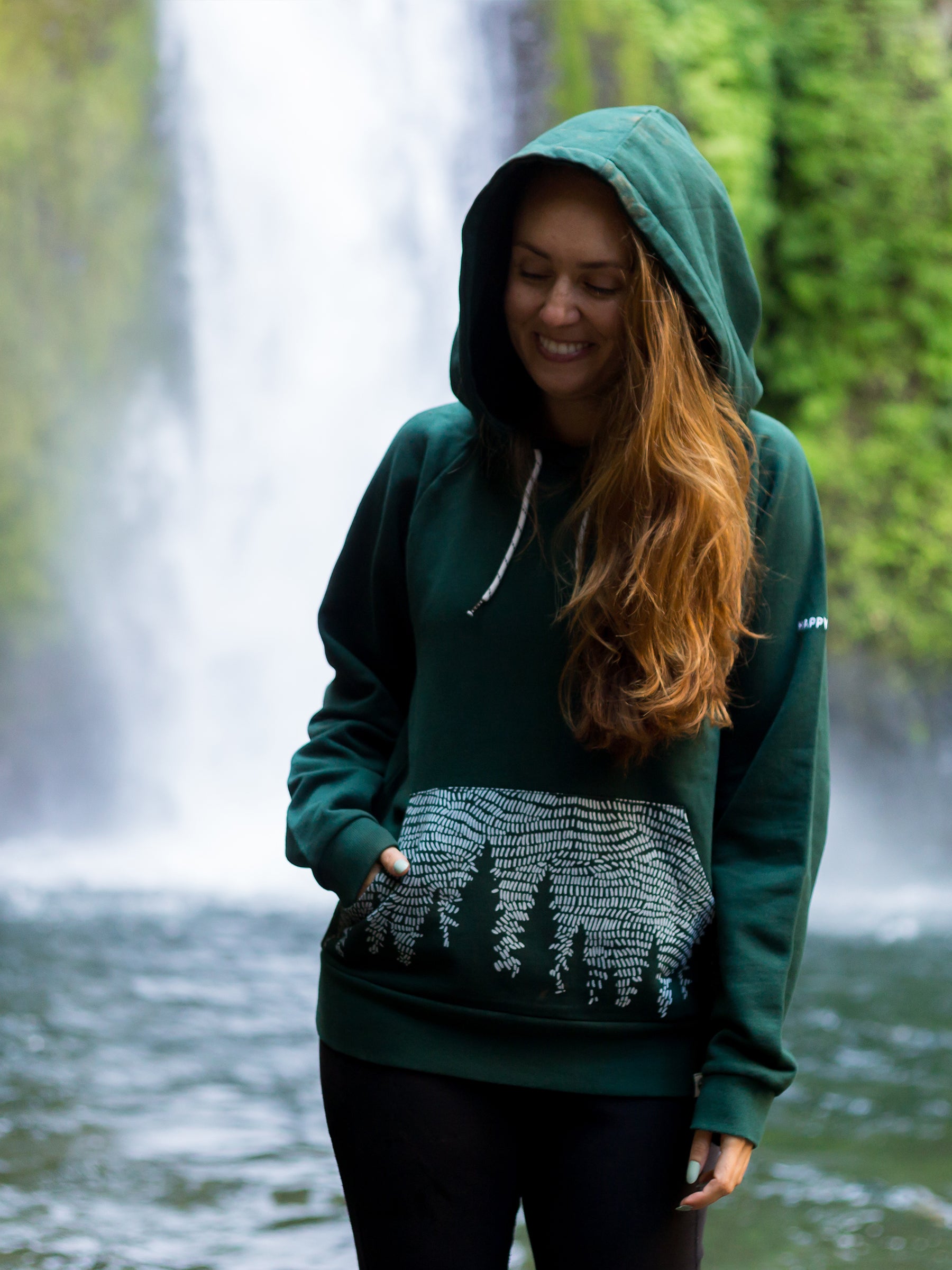 All-gender Stormy Forest Organic Cotton Hoodie - Green